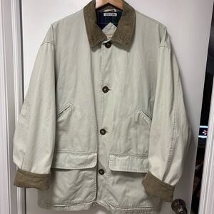 Vintage County Seat khaki chore coat with corduroy collar and cuffs, size large